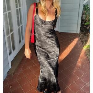 Realisation Par Dress Women Medium Allegra Maxi Black Silk Jacquard Dragon Satin